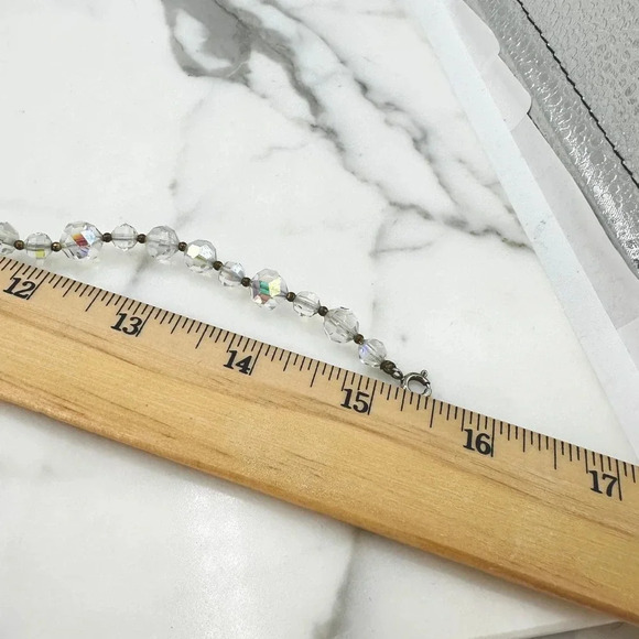 Vintage Crystal Aurora Borealis Necklace  Matching Clip On Earrings Set … - Picture 13 of 14